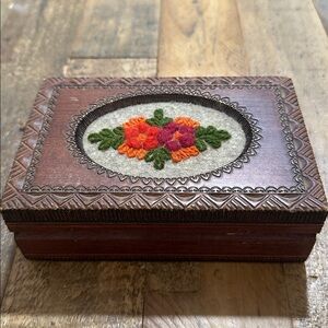 Vintage.  Polish Embroidered Wooden Jewelry Box